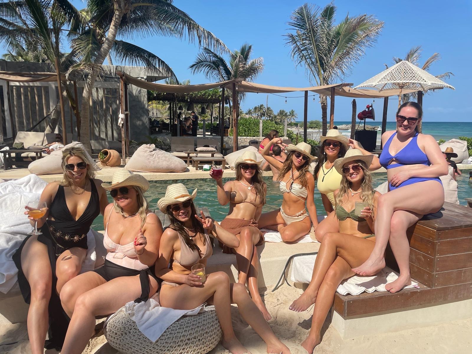 Bachelorettes having fun at Tulum Beach Club